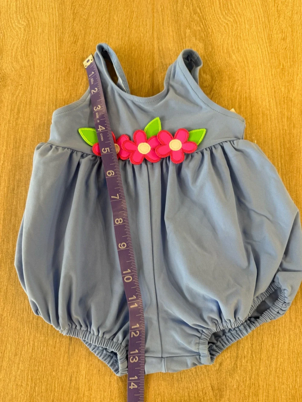 Florence Eiseman NWT Periwinkle Bubble Swimsuit Floral Appliqué 9M
